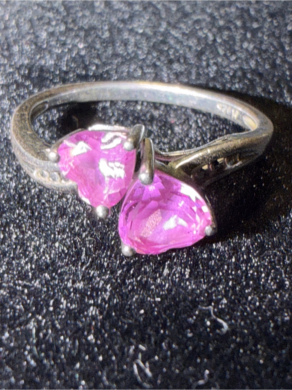 Sterling Silver Pink Double Heart Toi et Moi Swirl Ring - Size 6.5